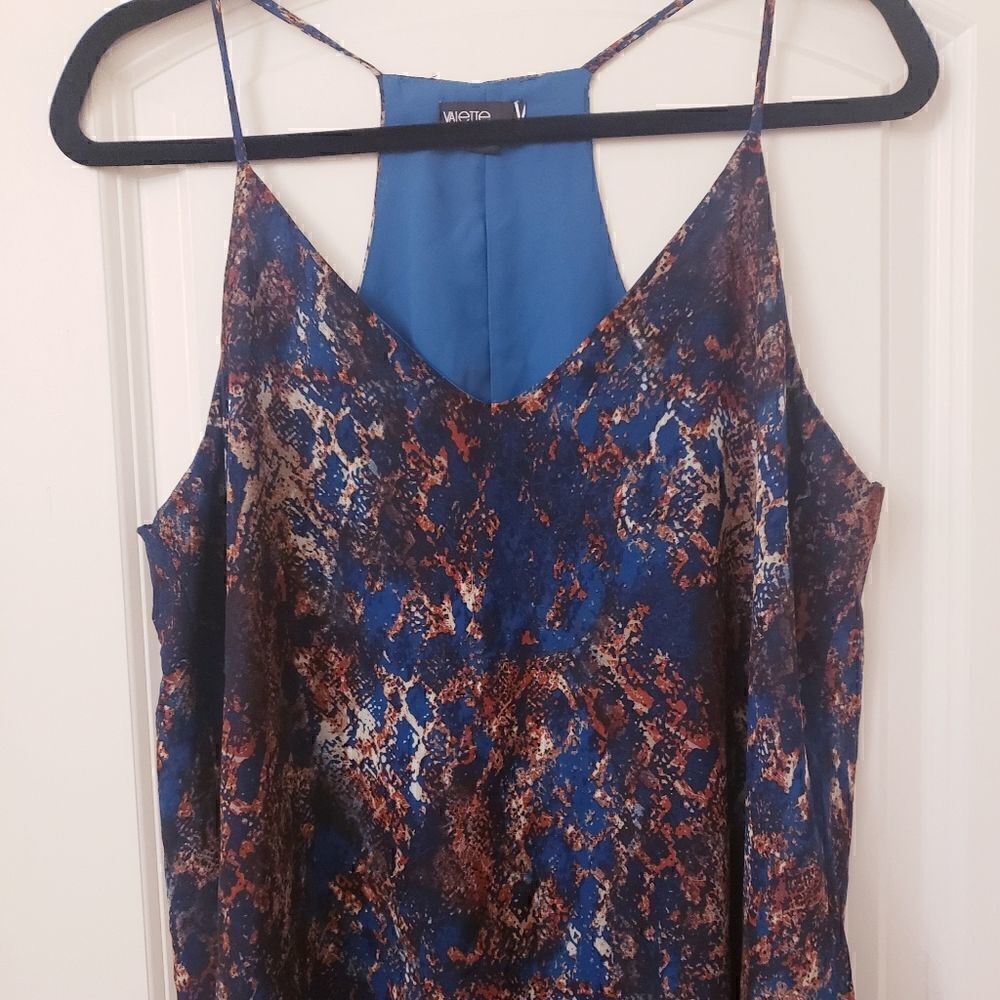 ‎VALETTE Teal Blue and Tan Snake Skin Pattern Halter Tank